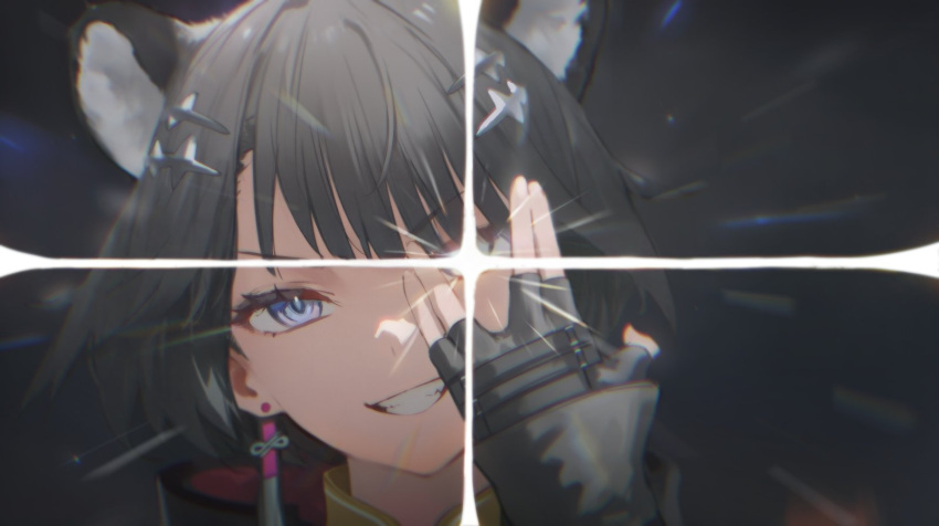 1girl, animal_ears, arknights, arknights:_endfield, blue_eyes, bright_pupils, clenched_teeth, commentary