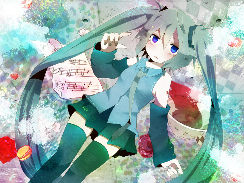 detached_sleeves, hatsune_miku, highres, long_hair, necktie, skirt, thigh-highs, thighhighs, twintails, tyka, very_long_hair, vocaloid