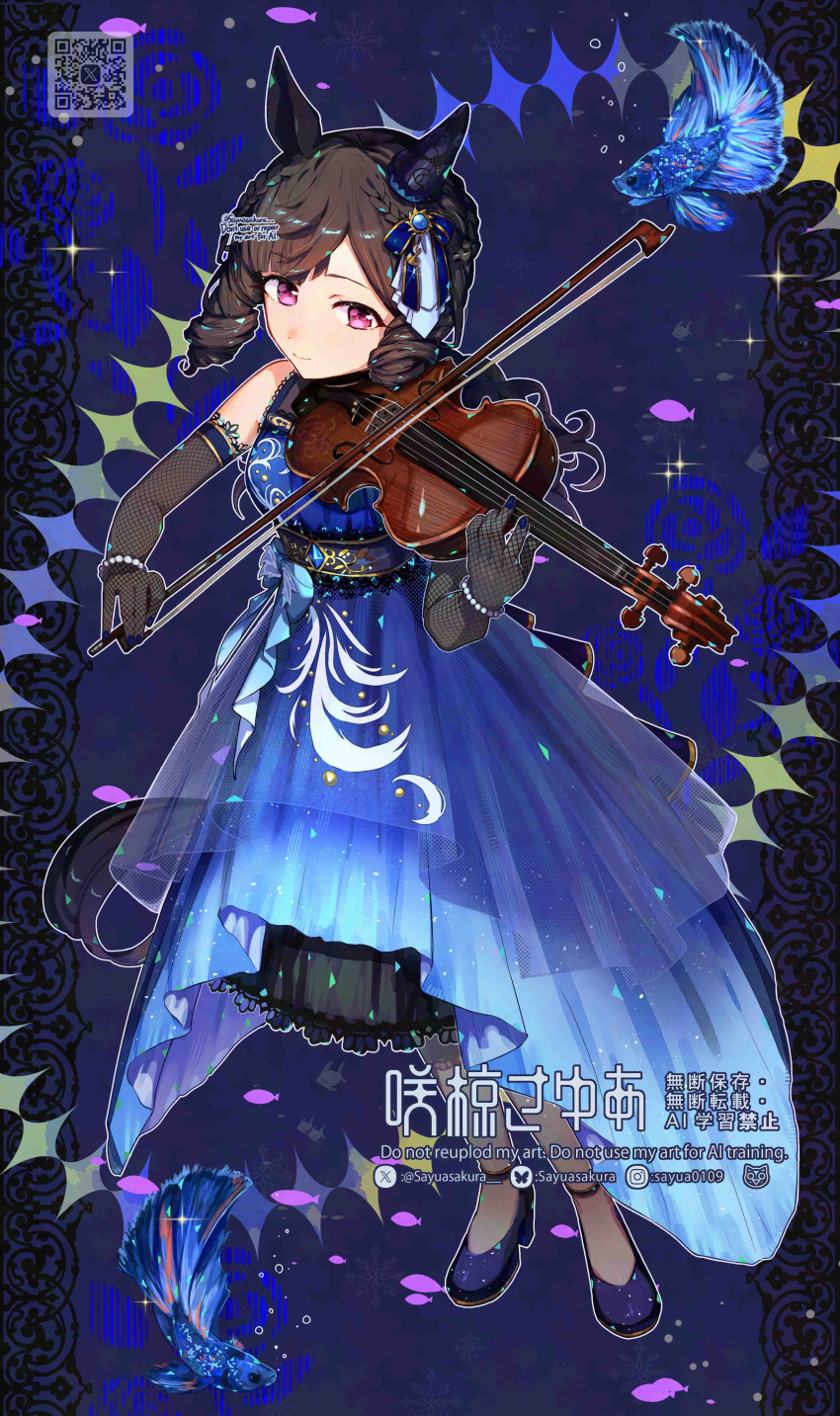 1girl, absurdres, animal_ears, bare_shoulders, black_pantyhose, blue_dress, blush, bow
