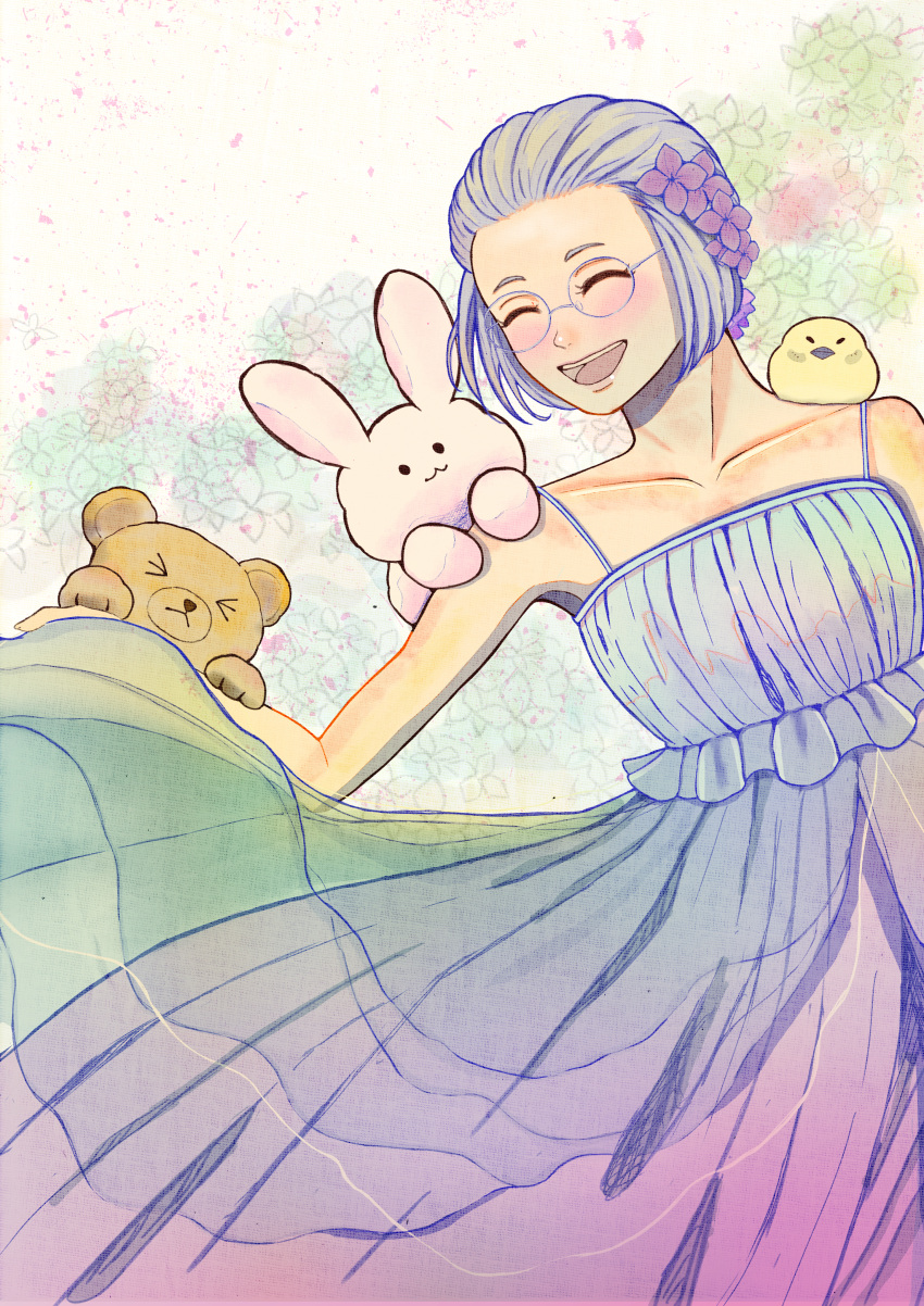 1girl, 3dlo_ocin, absurdres, animal_on_shoulder, bird, bird_on_shoulder, closed_eyes, collarbone