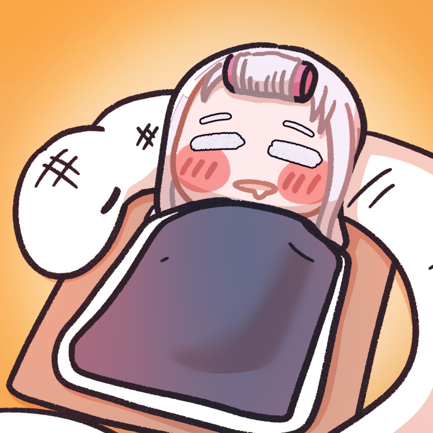 1girl, bed_sheet, blush_stickers, cheona_(last_origin), chibi, chibi_only, clooliss, closed_eyes