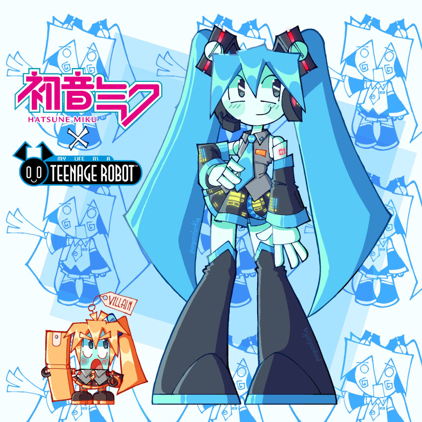 1girl, akita_neru, aqua_hair, aqua_necktie, black_eyes, black_sleeves, cellphone, cosplay