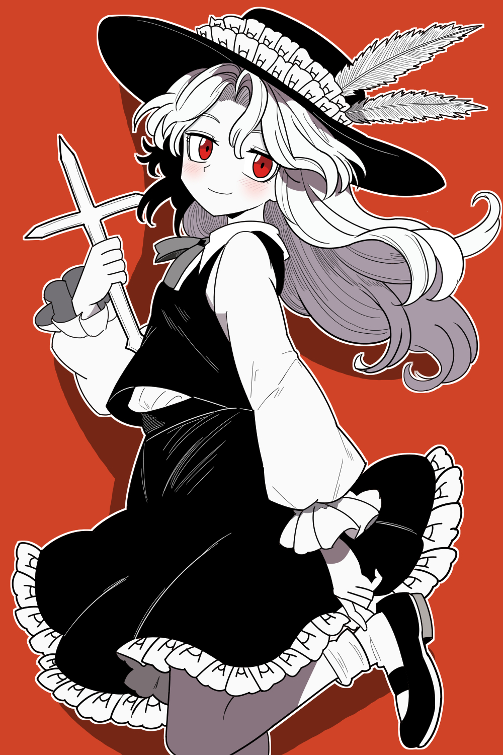 1girl, blush, bollzzalguy, closed_mouth, commentary_request, cross, dolls_in_pseudo_paradise, frilled_skirt