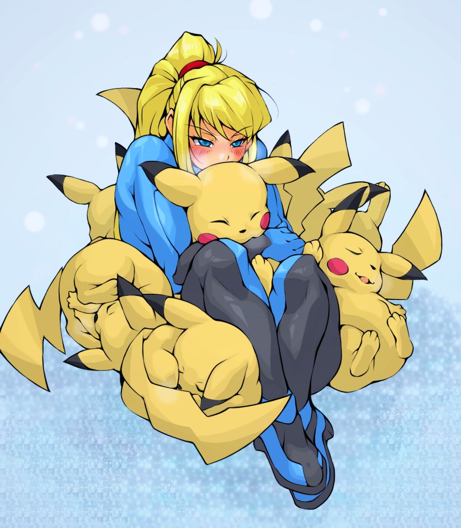 1girl, blonde_hair, blue_eyes, blush, bodysuit, commentary_request, cuddling, happy