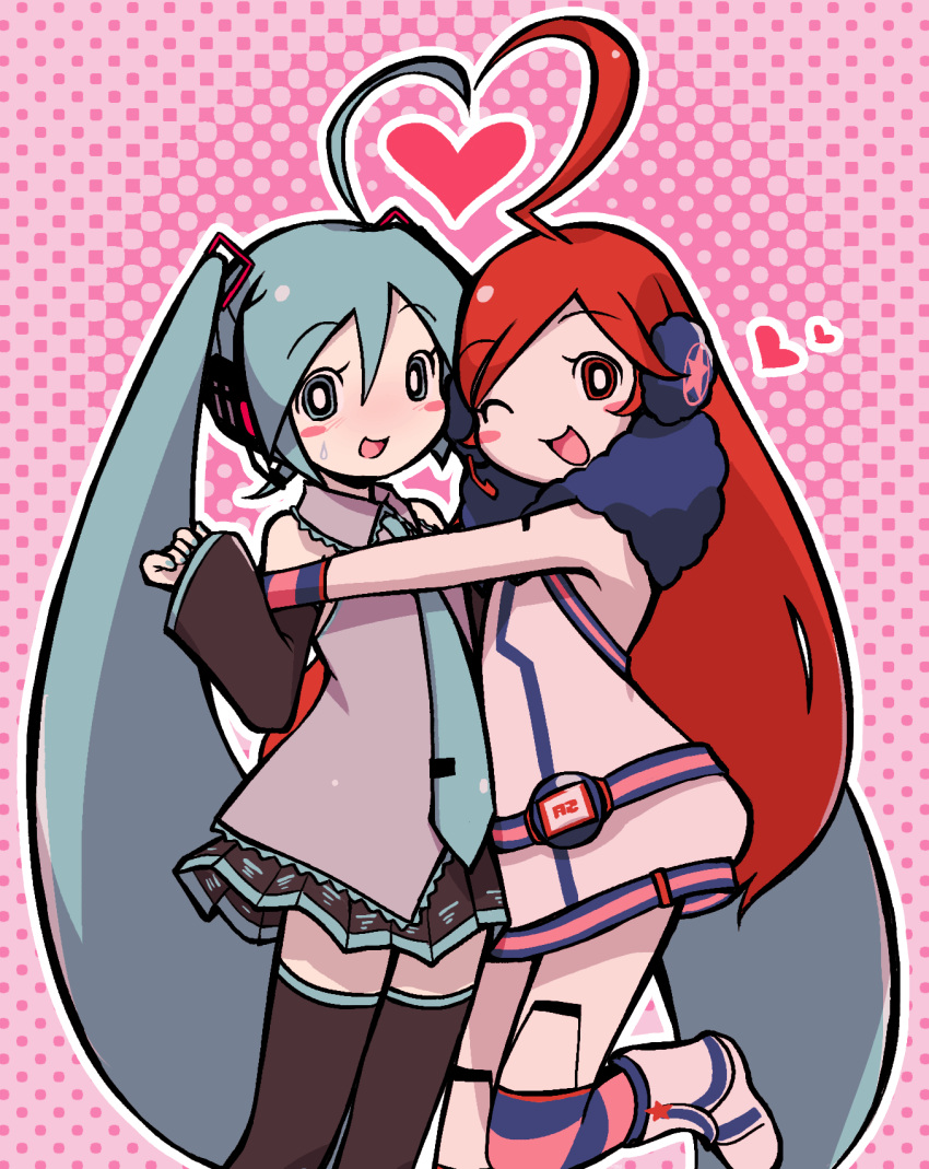 2girls, ahoge, belt, blue_eyes, blue_hair, blush_stickers, boots, collared_shirt