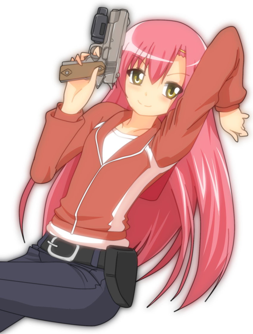 crossdraw_holster, crossover, gun, handgun, hangaku, hayate_no_gotoku!, highres, holster