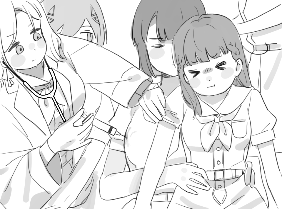 >_<, 5girls, :i, basil_(wgh0anzdple3asf), blush_stickers, boob_injection_(meme), braid, breast_pocket