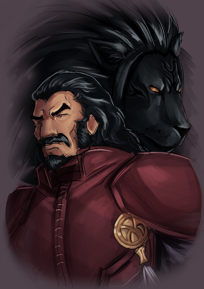 1boy, absurdres, black_hair, closed_mouth, commentary, english_commentary, facial_hair, farronmarieart