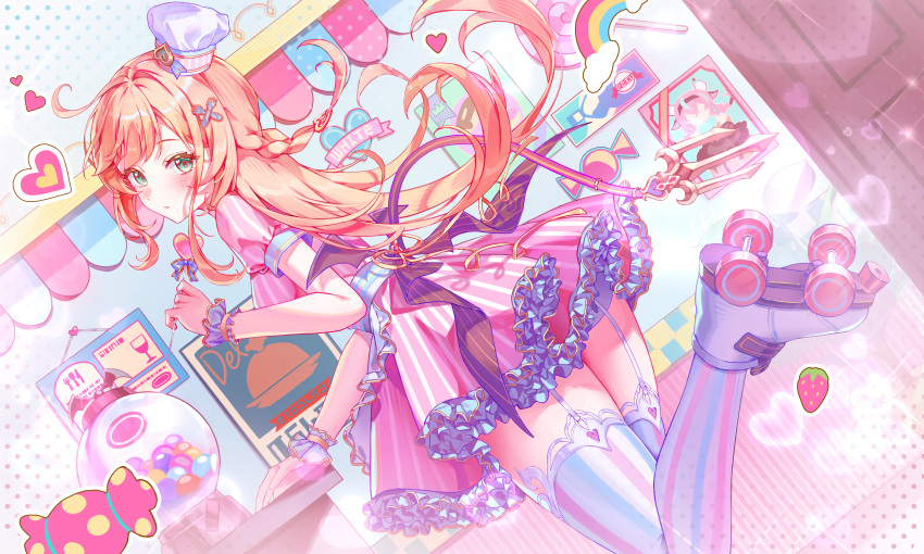 1girl, absurdres, ahoge, blonde_hair, chef_hat, closed_mouth, commentary, dress