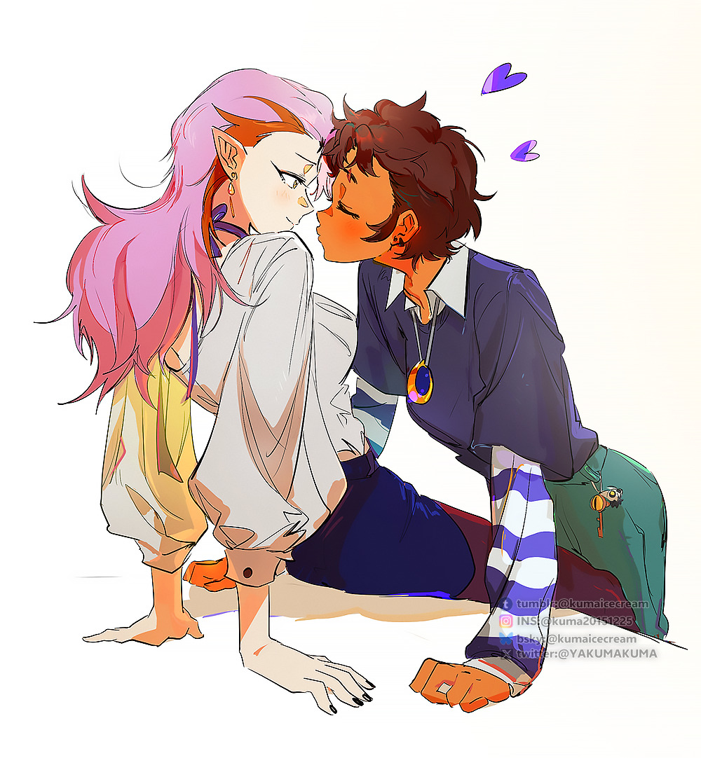 2girls, amity_blight, black_nails, closed_eyes, collared_shirt, couple, dark-skinned_female, dark_skin