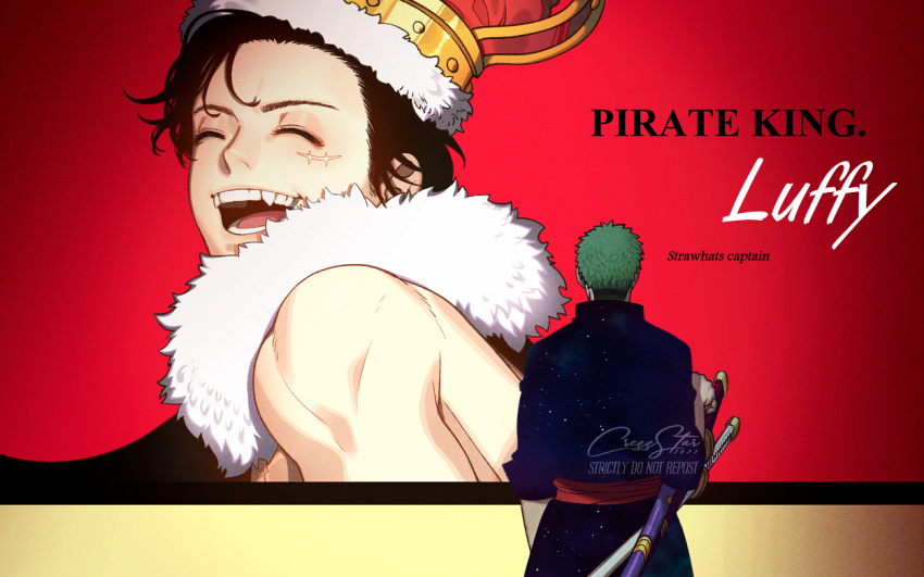 2boys, black_hair, blue_kimono, cape, character_name, closed_eyes, commentary, crezz_(infj_crezz)
