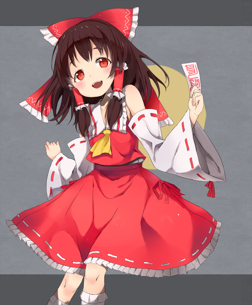 1girl, ascot, bow, brown_hair, detached_sleeves, dress, gomibox2021, hair_bow