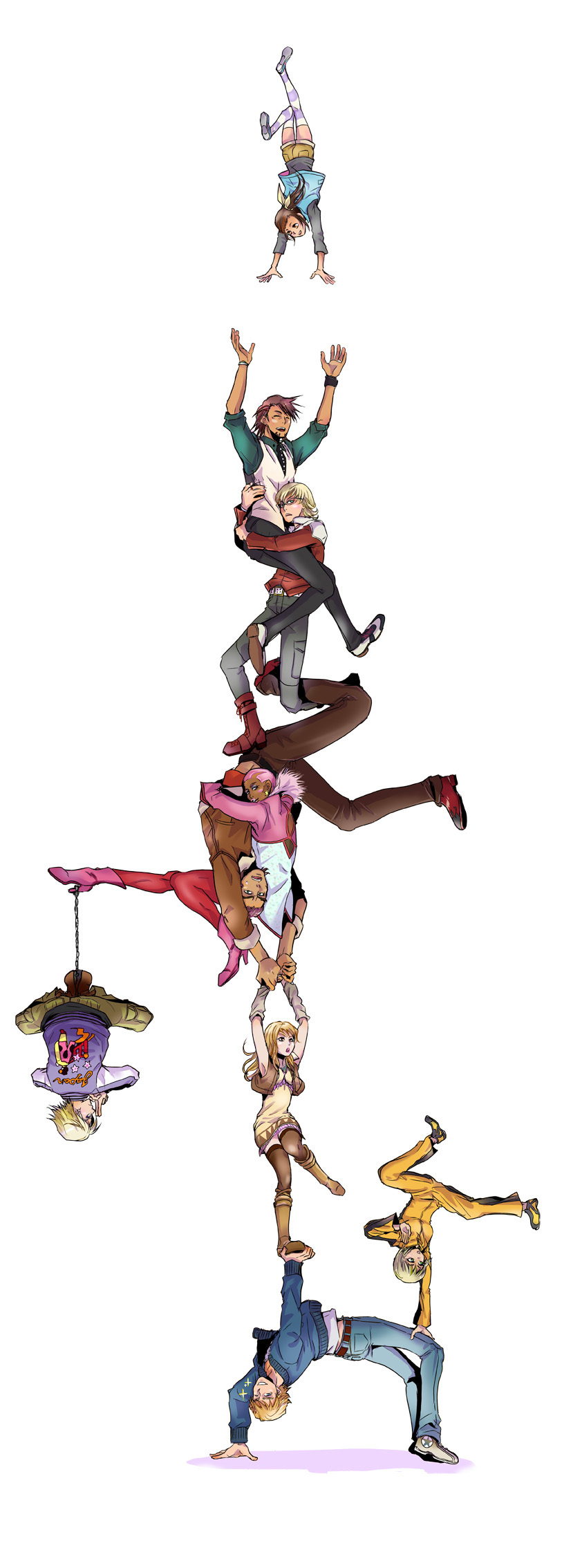 6+boys, age_difference, antonio_lopez, bare_shoulders, barnaby_brooks_jr, belt, blonde_hair, blue_eyes