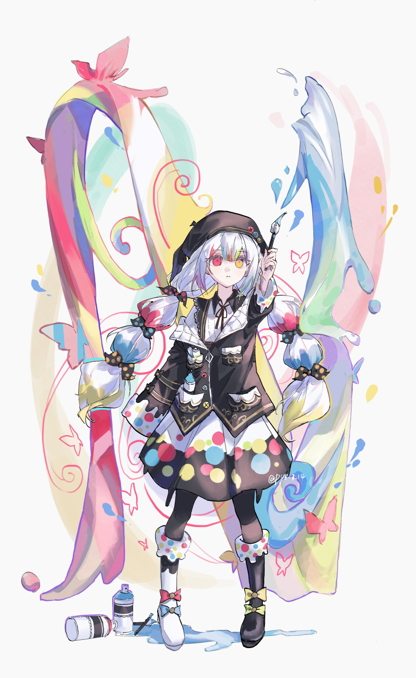 1girl, absurdres, beret, boots, bow, bowtie, braid, commentary_request