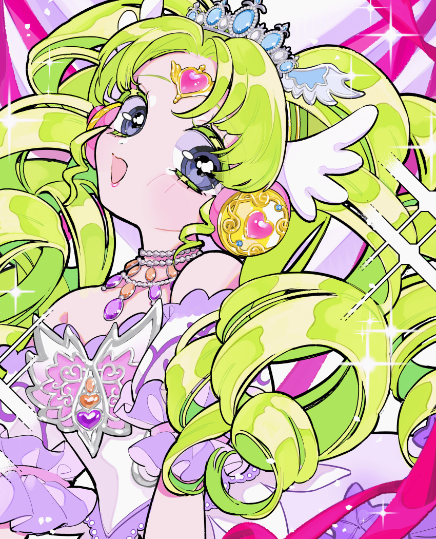 1girl, absurdres, amaharu_wasure, blush, commentary, dress, drill_hair, falulu
