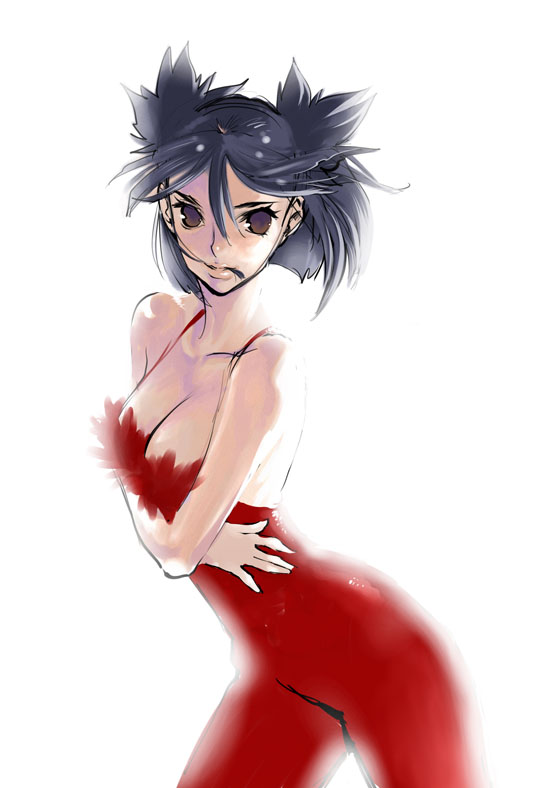 black_eyes, black_hair, breasts, face, gaia_online, hair_in_mouth, hands, latex