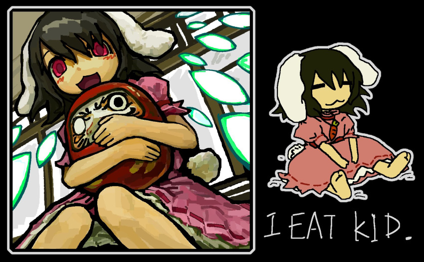 1girl, :3, animal_ears, aoiseshin, black_background, black_hair, carrot_necklace, closed_eyes