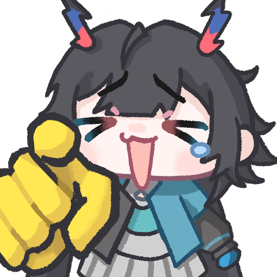 >_<, :d, arknights, arknights:_endfield, black_hair, blue_horns, blue_jacket, chen_qianyu_(arknights)