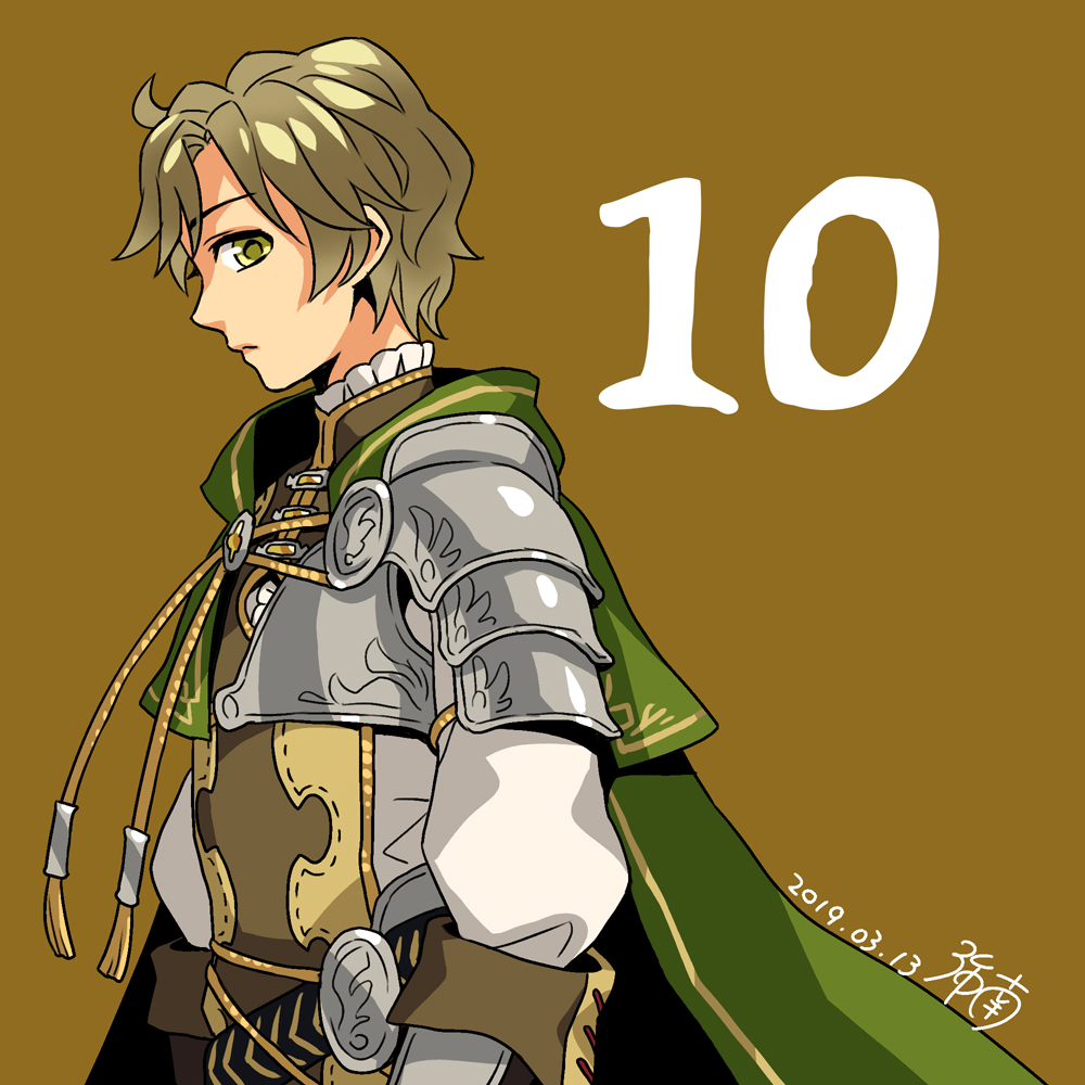 1boy, armor, artist_name, bad_id, bad_pixiv_id, blonde_hair, brown_gloves, brown_tabard