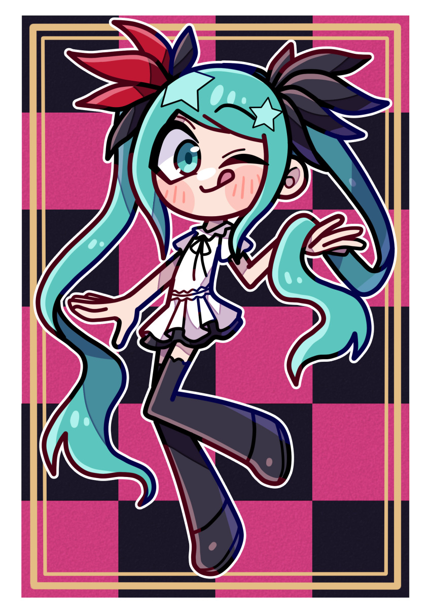 1girl, :q, absurdres, akina_mochi, aqua_eyes, black_background, black_ribbon, black_shoes