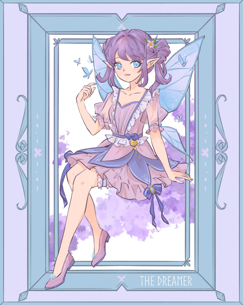 1girl, absurdres, anabellnordin, blue_bow, blue_butterfly, blue_eyes, bow, bug