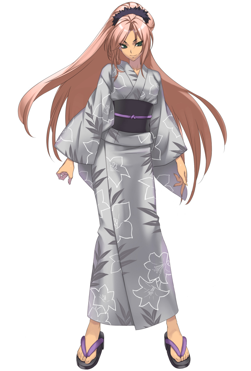 alternate_costume, anesha, bangs, cross_edge, feet, floral_print, green_eyes, highres