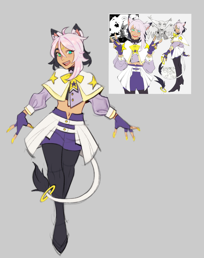 1other, ahoge, animal_ears, capelet, cat_ears, cat_tail, drawfee, eyelashes