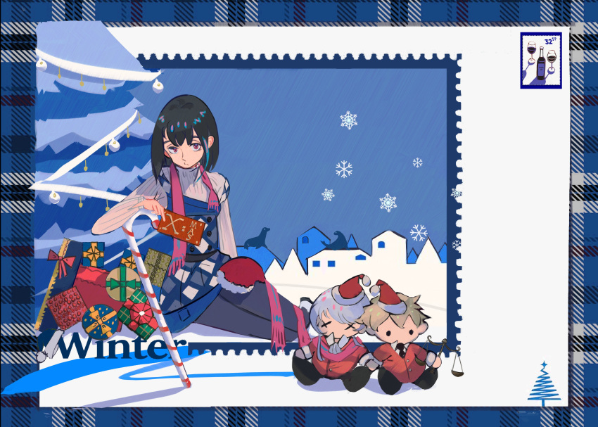 1girl, absurdres, aria_steelwind, beatrice_frega, black_hair, blue_hair, blue_streaks, box