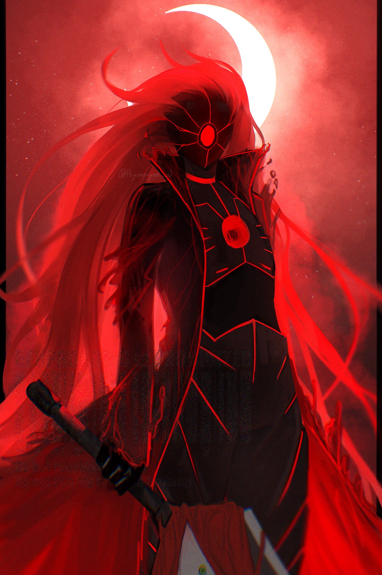 1girl, black_bodysuit, black_coat, black_mask, bodysuit, coat, commentary_request, crescent_moon