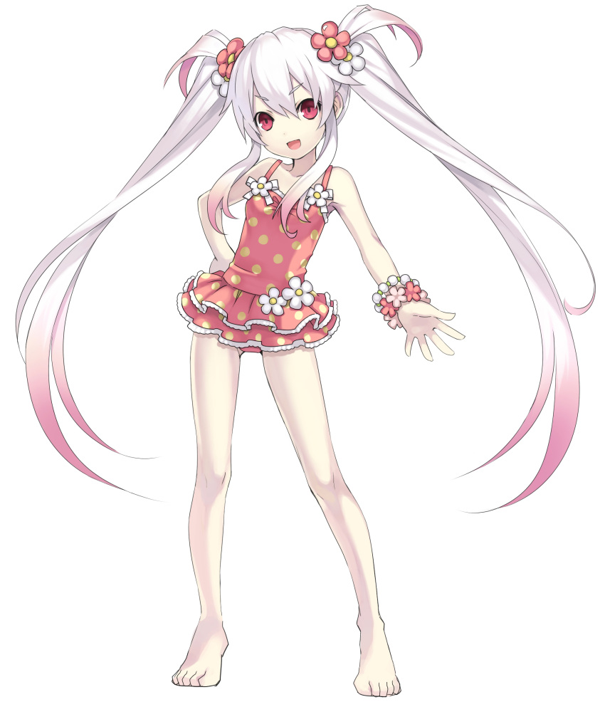 :d, albino, alternate_costume, barefoot, bracelet, casual_one-piece_swimsuit, child, cross_edge