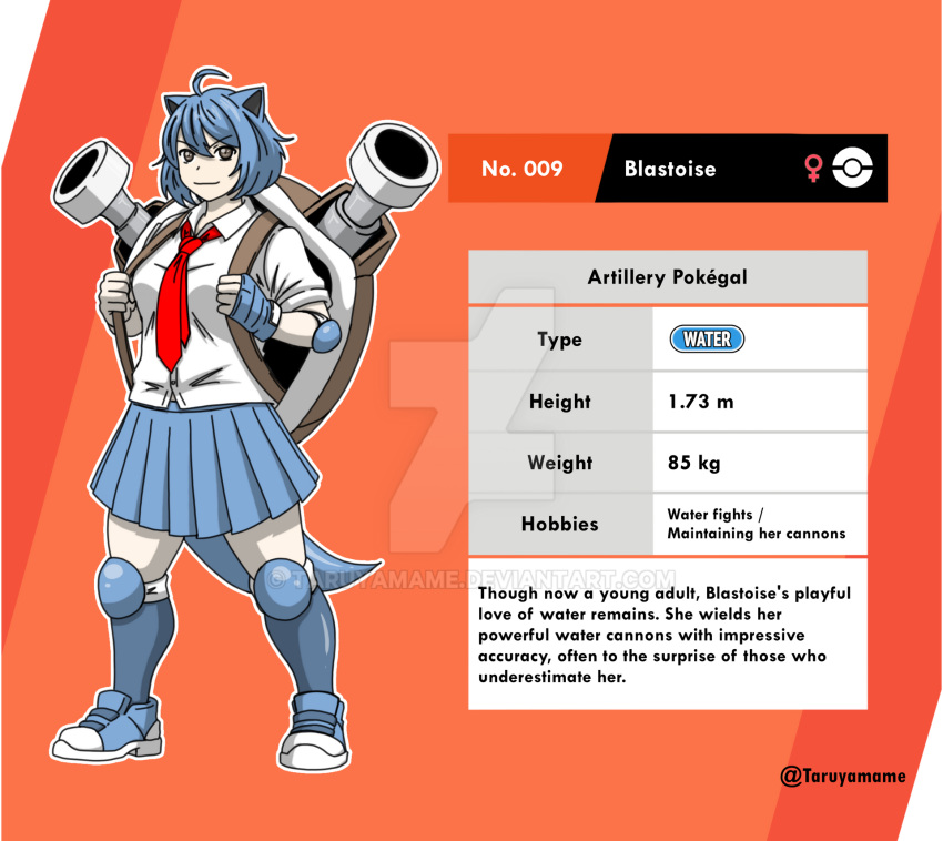 1girl, ahoge, animal_ears, artist_name, backpack, backpack_cannon, bag, blastoise