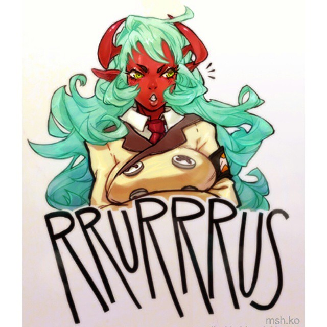 1girl, collared_shirt, colored_skin, demon_girl, green_hair, long_hair, msh, necktie