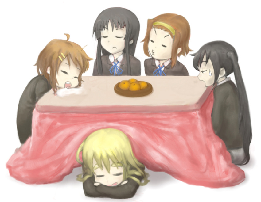 closed_eyes, drooling, eyes_closed, food, fruit, hair_ornament, hairband, hairclip