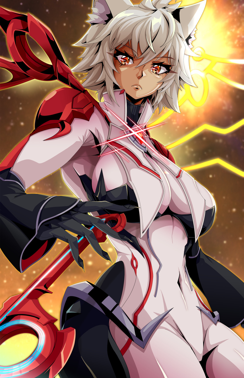 1girl, absurdres, alpha_(xenoblade), andoryu_anzuru, aura, bodysuit, breasts, cat_girl