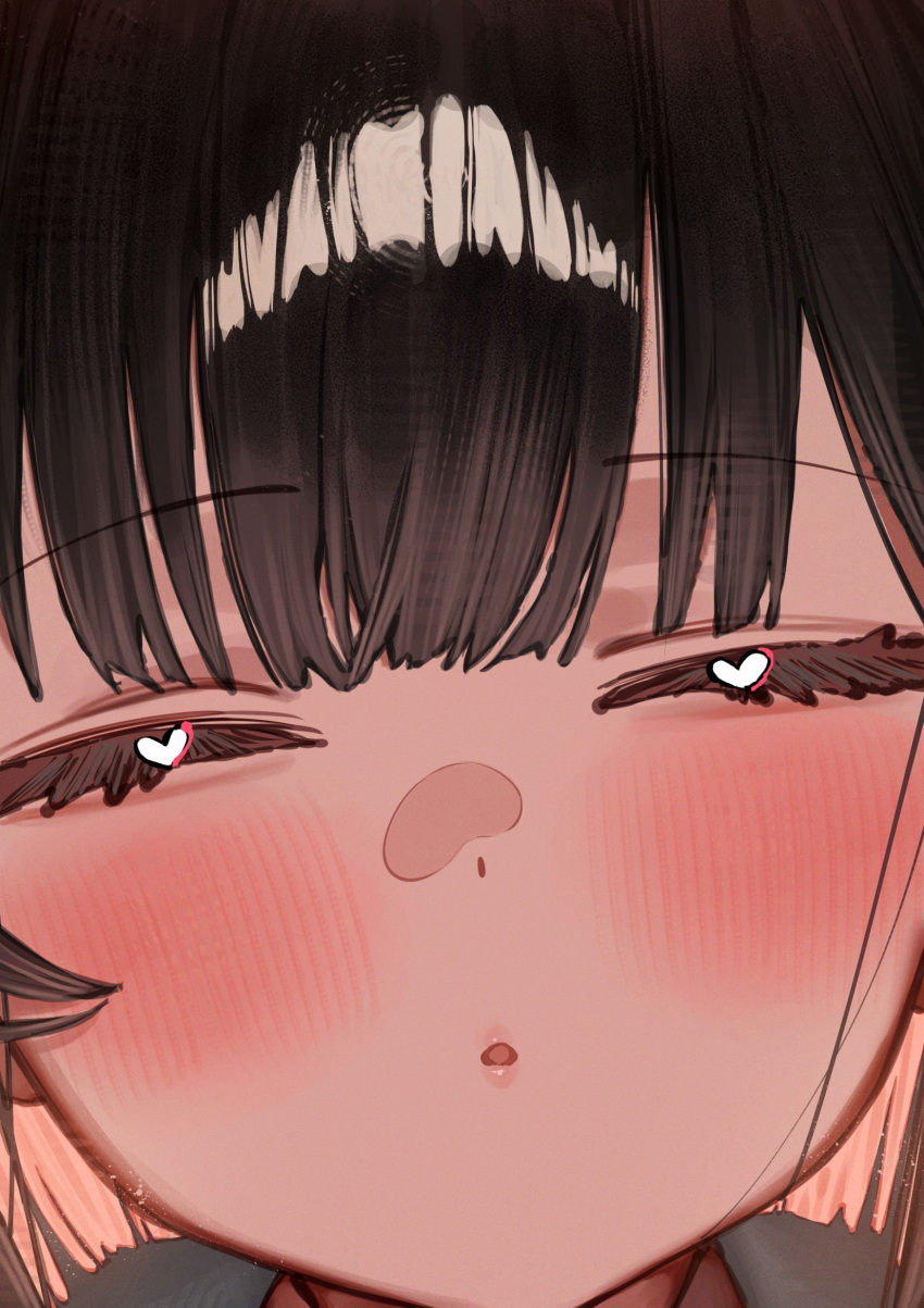 1girl, betanonbeet, black_hair, blue_archive, blush, close-up, closed_eyes, highres