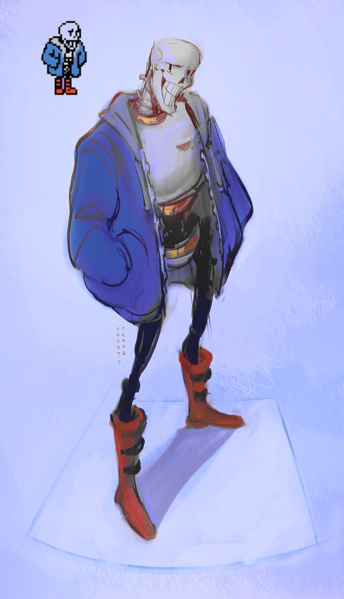 1boy, 2024, 2d, angstyhikka, armor, artist_name, blue_jacket, blue_shorts