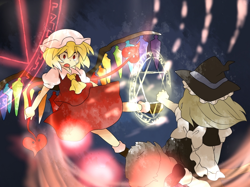 aenobas, apron, ascot, blonde_hair, bow, broom, broom_riding, comic