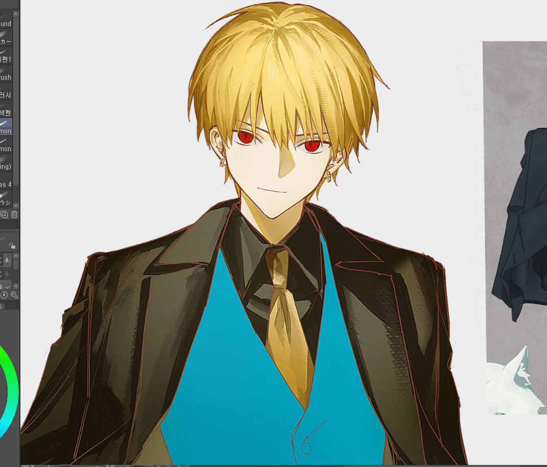1boy, black_jacket, black_shirt, blonde_hair, buttons, closed_mouth, collared_shirt, commentary_request