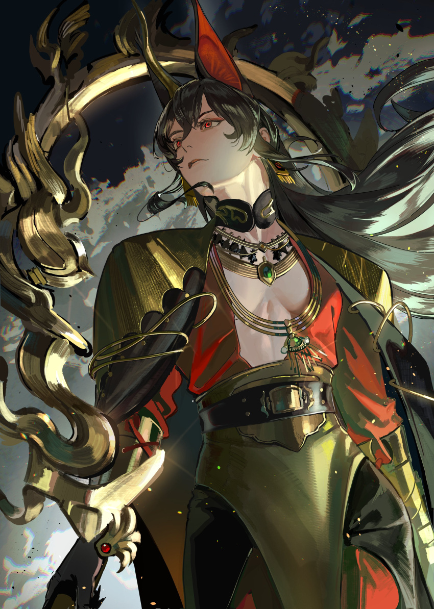 1other, absurdres, androgynous, animal_ears, arknights, belt, black_belt, black_choker
