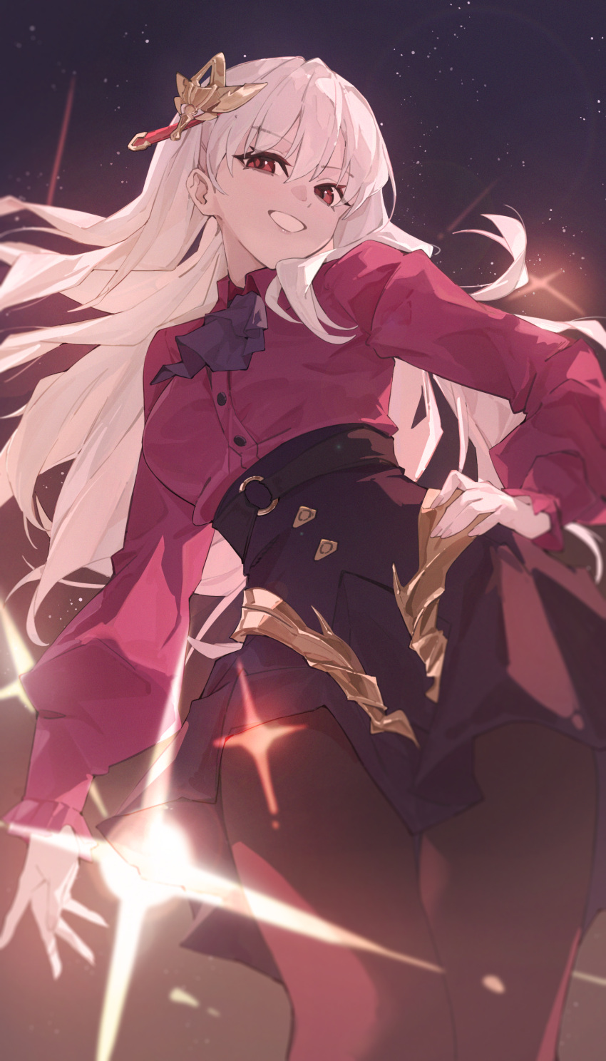 1girl, 5higure, absurdres, black_pantyhose, black_skirt, breasts, commentary_request, fate/strange_fake