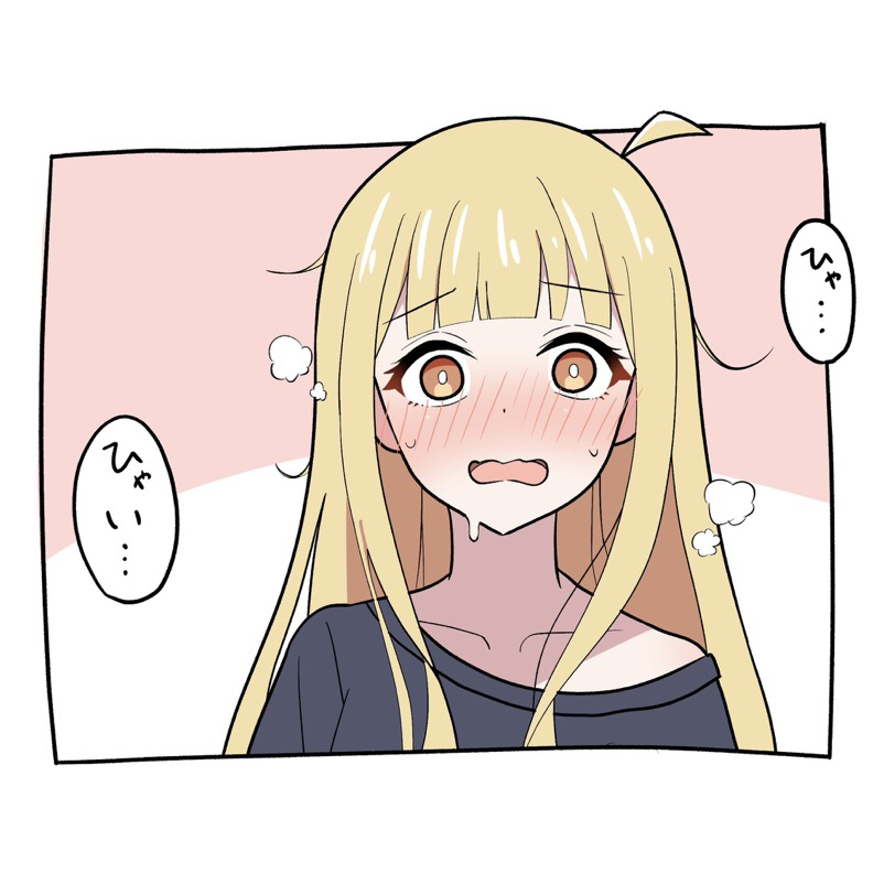 1girl, ahoge, black_shirt, blonde_hair, blush, brown_eyes, cheria, cho_kaguya-hime!