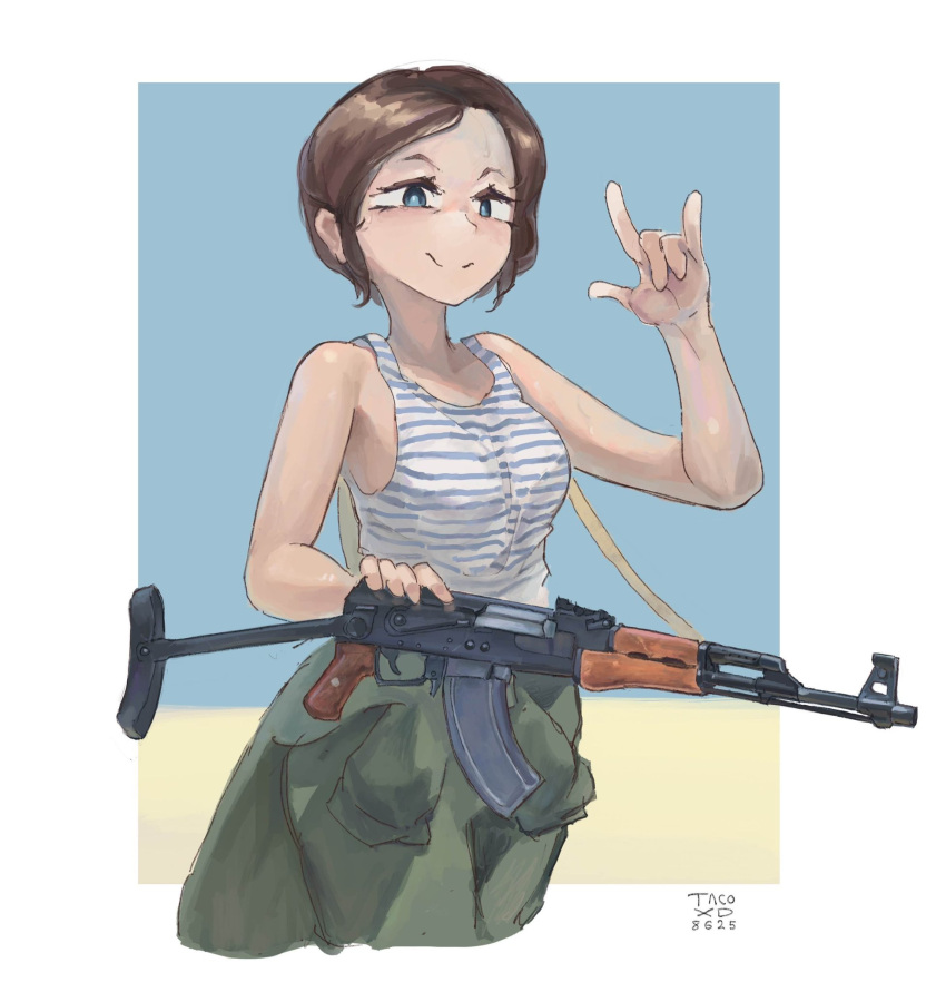aks-47, assault_rifle, brown_hair, gun, highres, kalashnikov_rifle, military, rifle