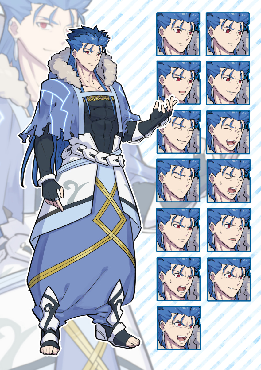 1boy, absurdres, angry, black_gloves, black_shirt, black_shoes, blue_capelet, blue_hair