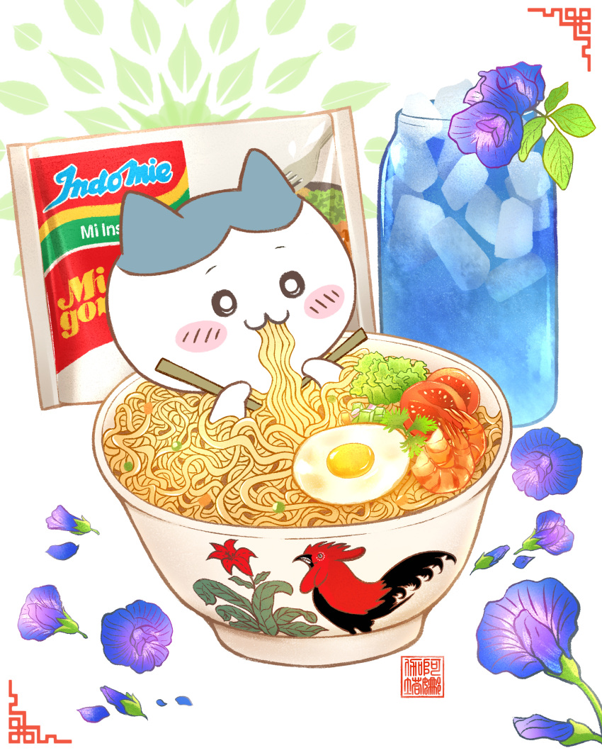 :3, absurdres, anagatajavanese, blush_stickers, chiikawa, chopsticks, commentary, eating