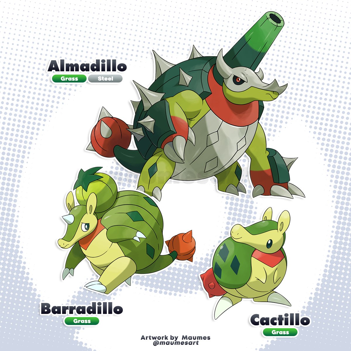 armadillo, artist_name, character_name, colored_skin, english_text, evolutionary_line, fakemon, green_skin