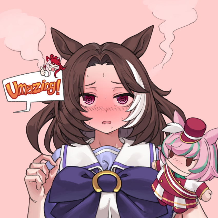 2girls, @_@, absurdres, ahoge, animal_ears, blush, bow, bowtie
