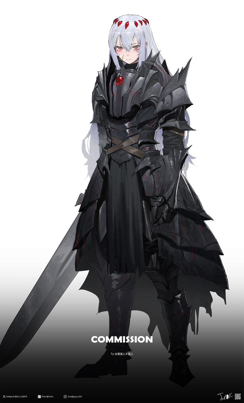 1girl, absurdres, armor, black_armor, clip_studio_paint_(medium), closed_mouth, commission, commissioner_name