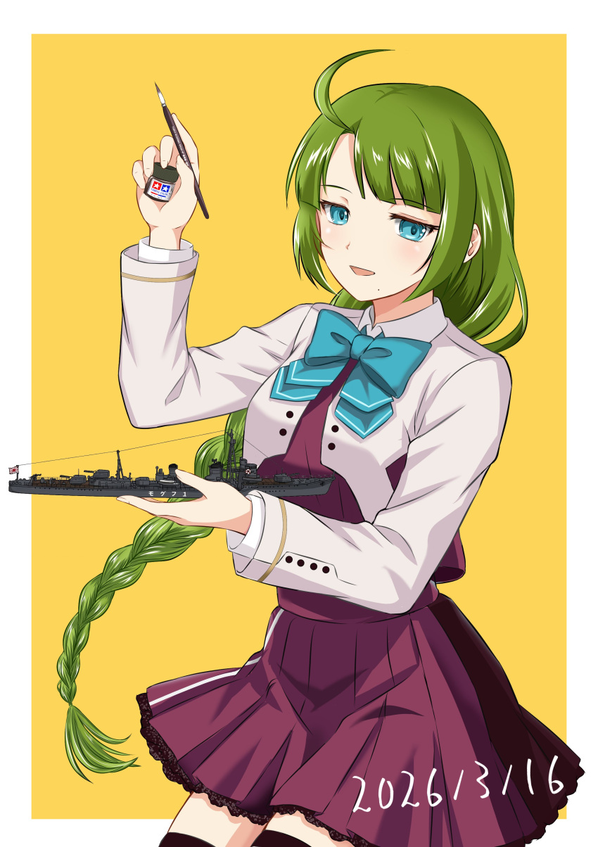 1girl, absurdres, ahoge, aqua_bow, aqua_bowtie, blazer, blue_eyes, bow
