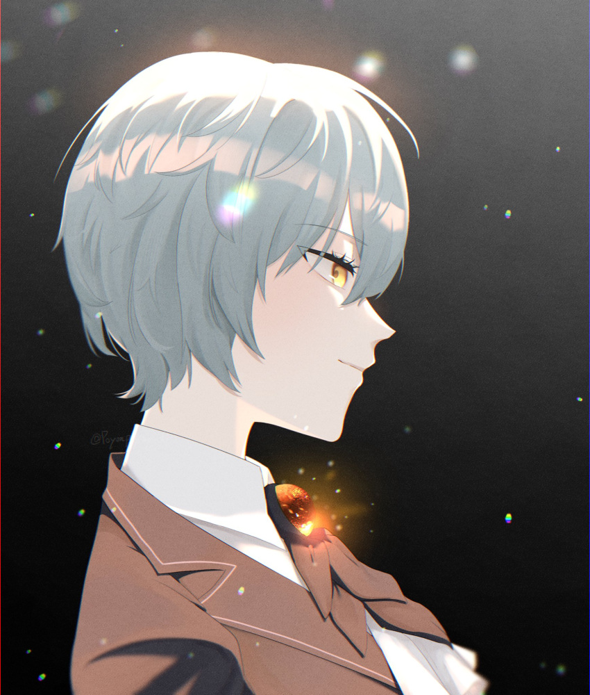 1girl, angela_(project_moon), ascot, black_background, blue_hair, closed_mouth, commentary_request, eyelashes