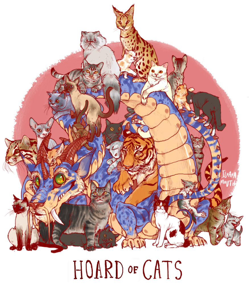 animal_on_back, animal_on_head, animal_on_tail, artist_name, baby_animal, black_cat, blue_eyes, blue_scales
